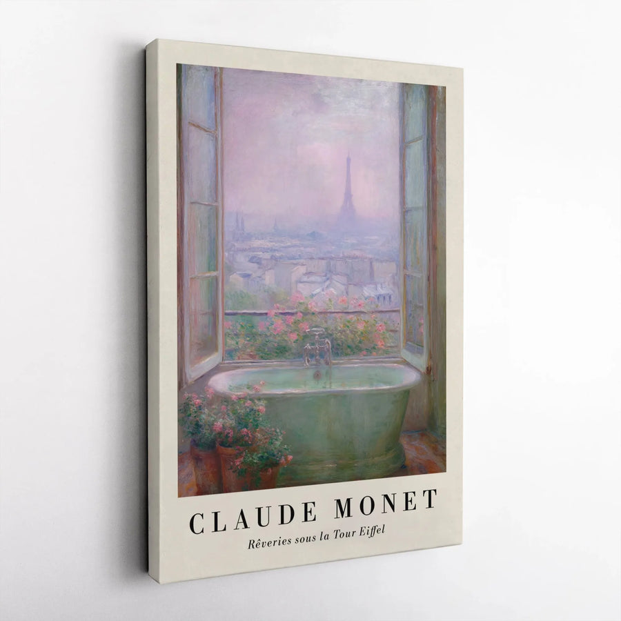 Claude Monet Paris Canvas Print | Eiffel Tower Impressionist Window View | Gallery Quality Thick Profile Wall Art | Premium Home Decor Gift