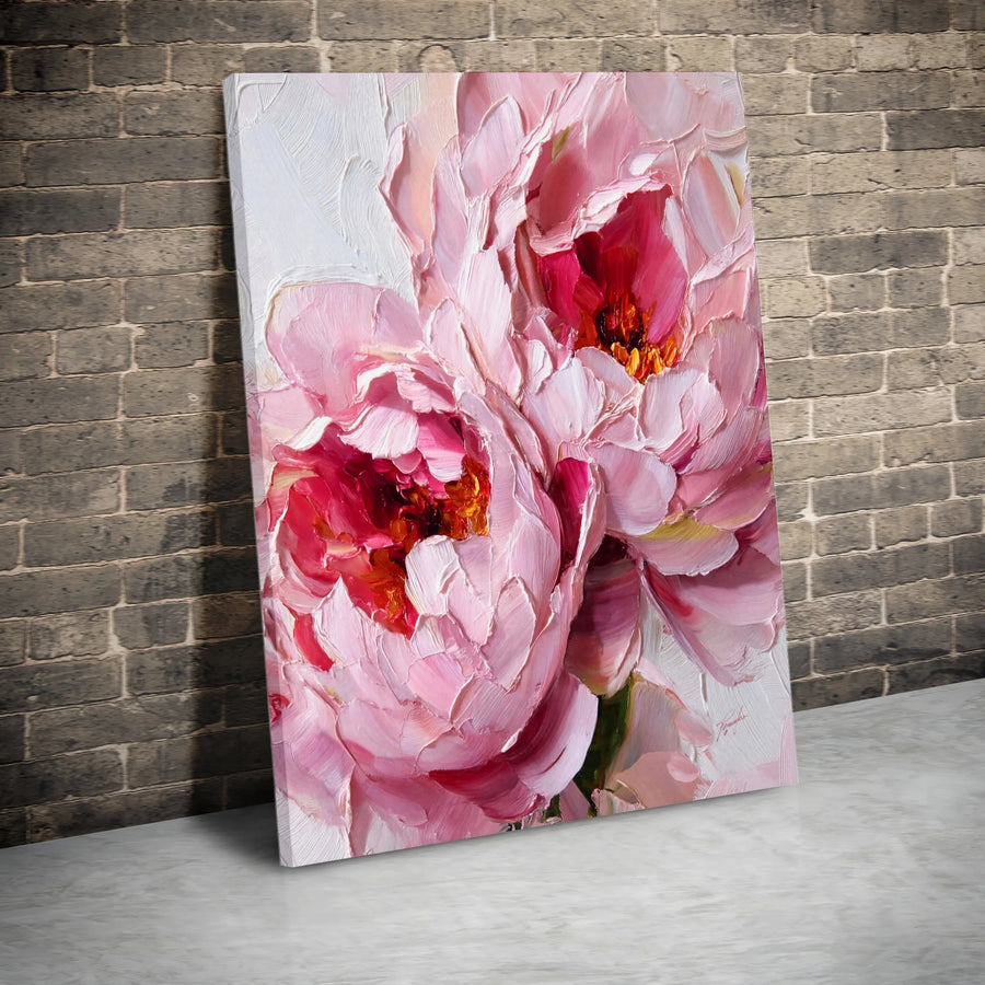 Pink Peony Canvas Wall Art | Textured Impasto Style Floral Print | Premium Gallery Wrapped Canvas | Modern Botanical Decor Gift for Her
