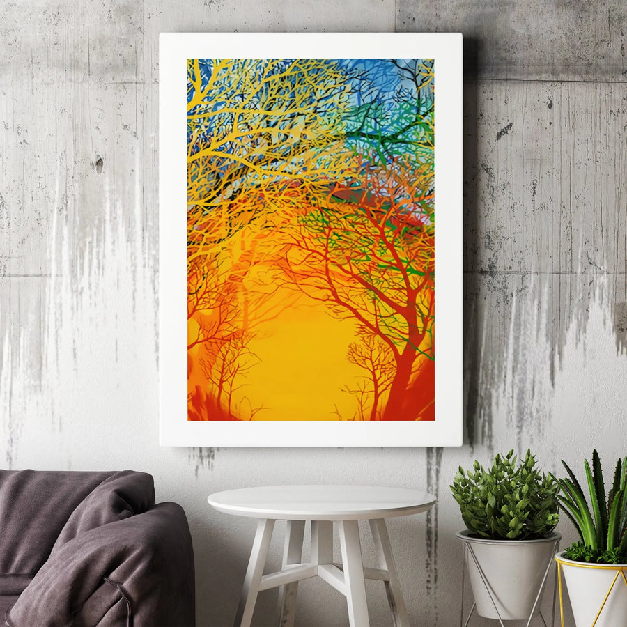 Abstract Forest Canvas Wall Art | Vibrant Yellow Red Autumn Landscape | Premium Gallery Wrap Print | Modern Home Decor Gift