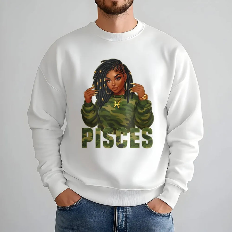 Pisces Zodiac Sweatshirt | Streetwear Black Girl Astrology Graphic | Premium Cotton Blend | Gift For Pisces Woman Birthday