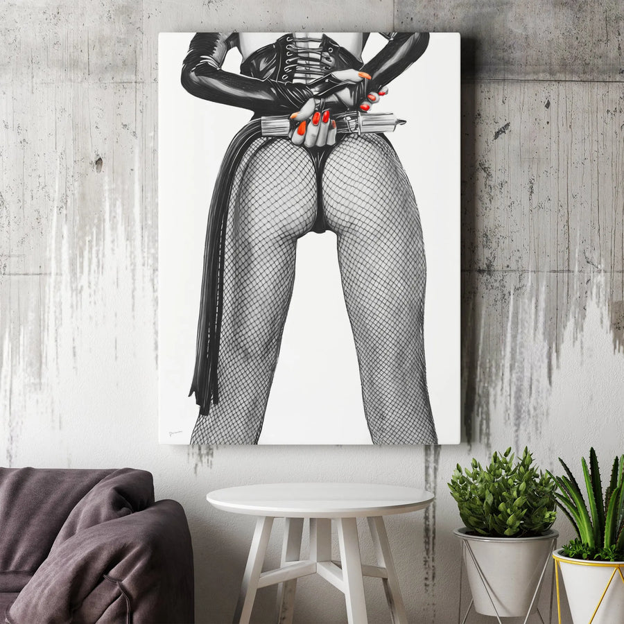 Gothic Boudoir Canvas Wall Art | Corset and Fishnet Design | Premium 1.25 Inch Gallery Wrap | Edgy Home Decor Gift