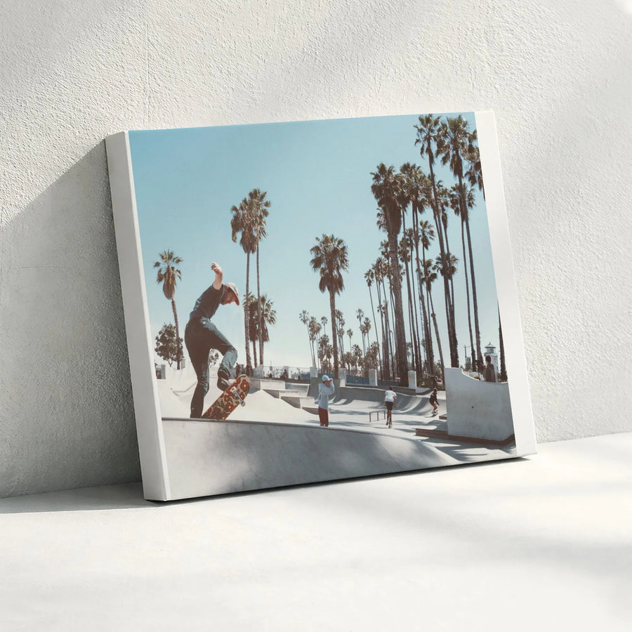 Venice Beach Skateboarding Canvas Art | Retro California Skater Print | Premium Gallery Wrapped Wall Decor | Gift for Teen, Dorm Room Decor