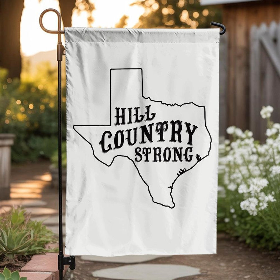 Hill Country Strong Texas Flag | Minimalist State Outline Garden Decor | Premium Weather-Resistant Polyester | Patriotic Texas Pride Gift