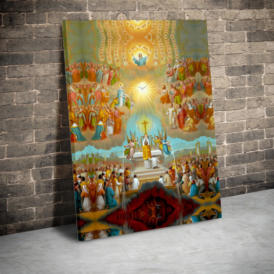 Catholic All Saints Mass Canvas Print | Holy Trinity Heaven & Purgatory Religious Art | 1.25-inch Premium Gallery Profile | Christian Home Wall Decor Gift