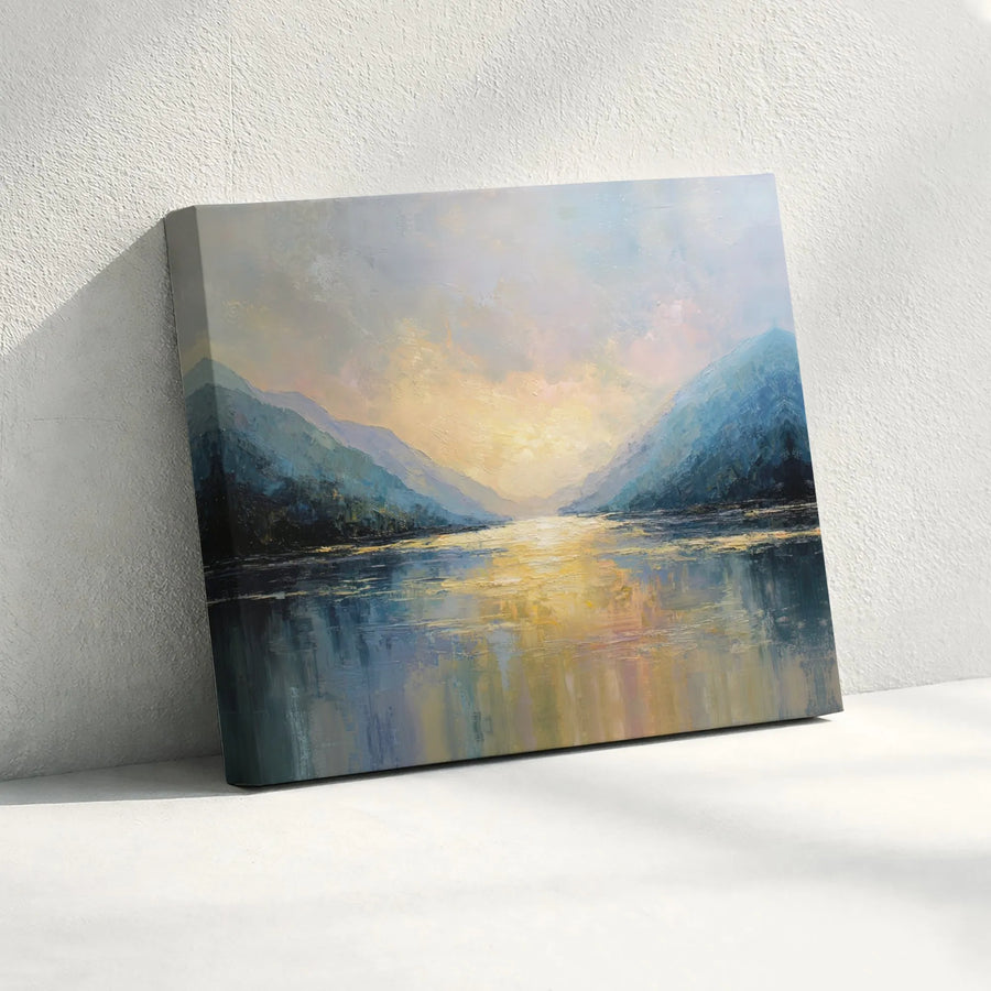 Mountain Lake Landscape Canvas | Abstract Sunset Wall Art | 1.25 Inch Premium Gallery Wrap | Modern Home Office Decor