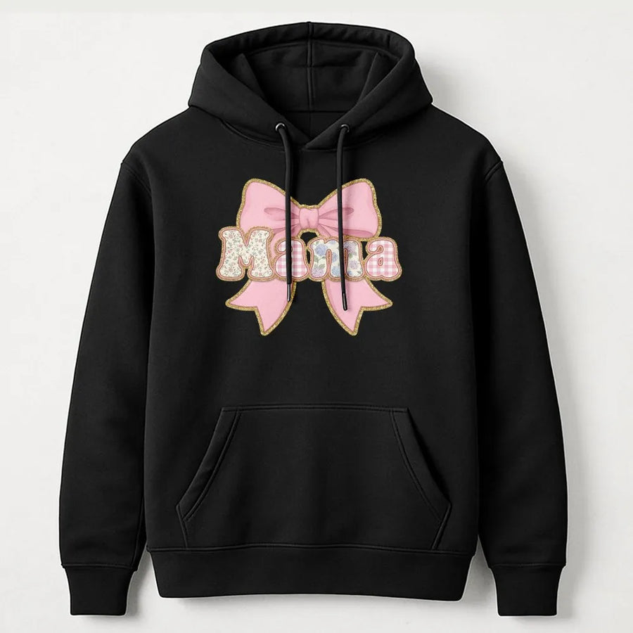 Mama Hoodie with Pink Bow | Cute Floral Gingham Design | Premium Cotton-Blend Sweatshirt | Mother's Day Gift for New Mom