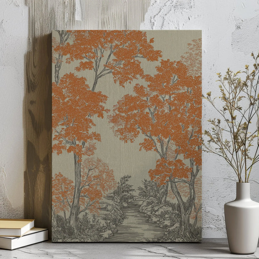 Forest Landscape Canvas Print | Etching Style Woodland Art | Gallery Wrapped Premium Material | Modern Home & Office Wall Decor