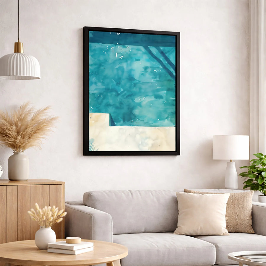 Swimming Pool Canvas Wall Art | Abstract Watercolor Summer Vibe | 1.25 Inch Gallery Wrap | Modern Home Office Decor Gift