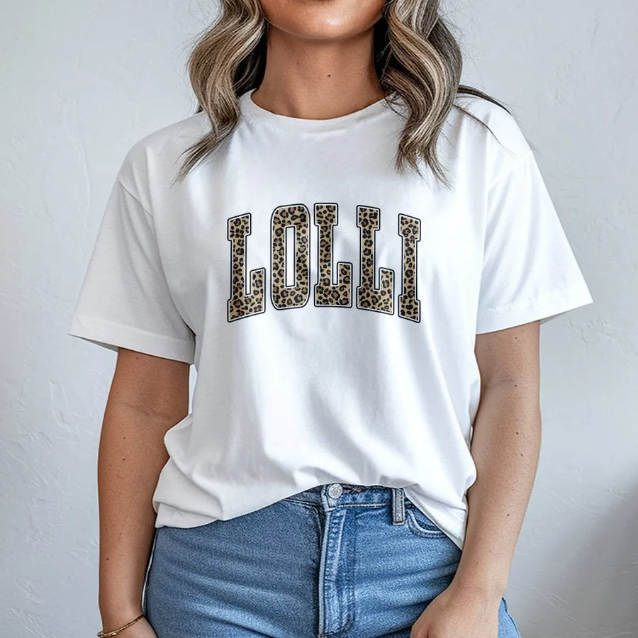 Lolli T-Shirt Sweatshirt | Leopard Print Varsity Letters | Premium Cotton Blend Pullover | Gift for Grandma, Mother's Day Gift