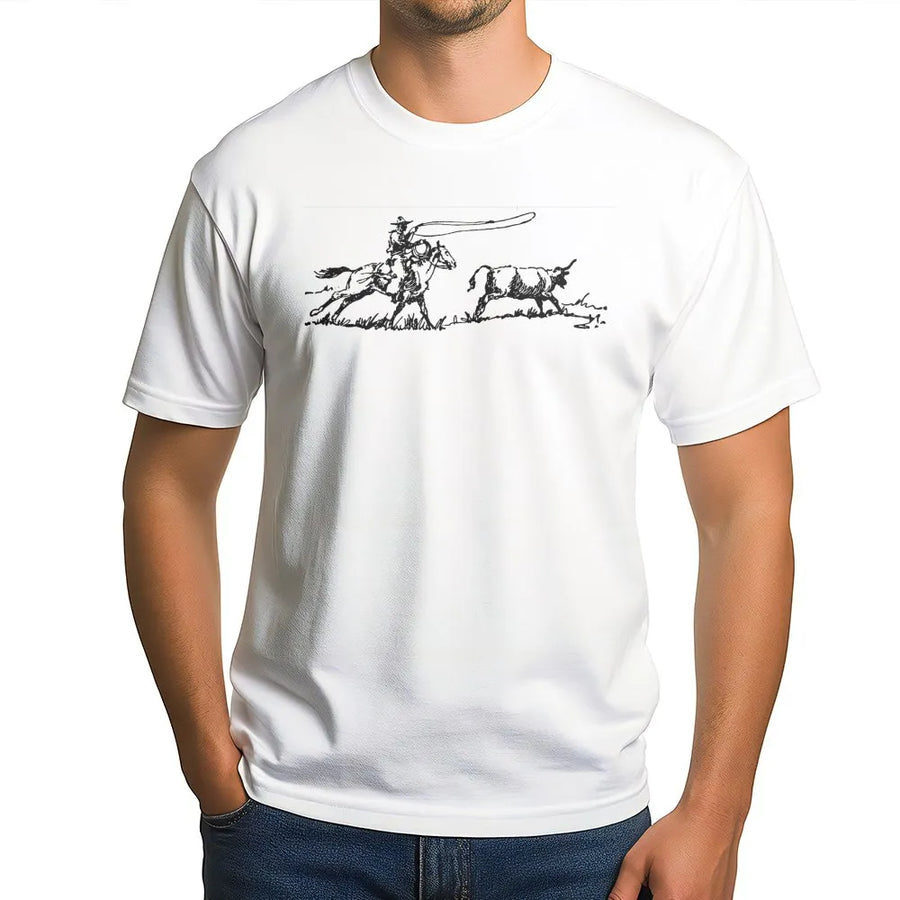 Cowboy Roping T-Shirt | Western Rodeo Lasso Graphic | 100% Cotton Premium Tee | Country Style Gift for Men and Women