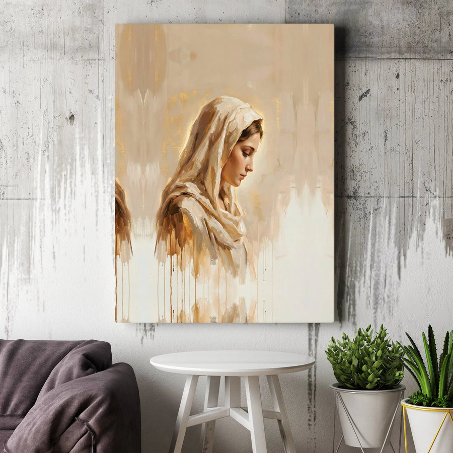 Virgin Mary Canvas Wall Art | Modern Painterly Portrait of Mother Mary | Premium Gallery Wrapped Canvas | Christian Home Decor Gift