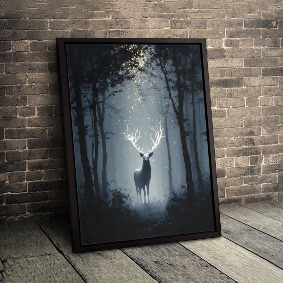 Mystical Forest Stag Canvas Art | Glowing Antlers Wildlife Wall Decor | Premium Gallery Wrap Print | Enchanted Nature Home Gift