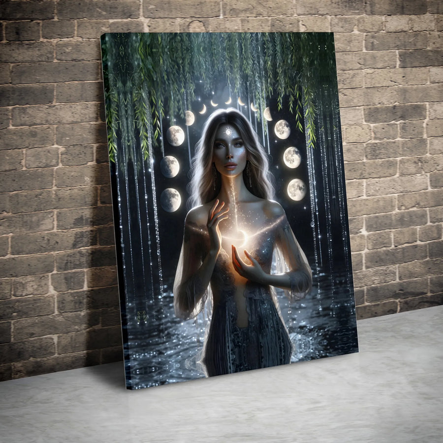 Moon Goddess Canvas Wall Art | Celestial Lunar Phases Portrait | Premium Gallery-Wrapped Print | Mystical Home Decor Gift