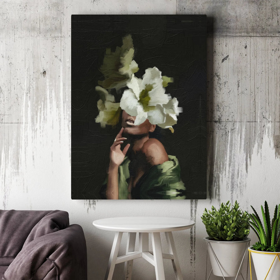 Black Woman Floral Art Canvas Print | Abstract Flower Head Portrait | Premium Thick Gallery Wrap | Modern Afrocentric Home Decor Gift