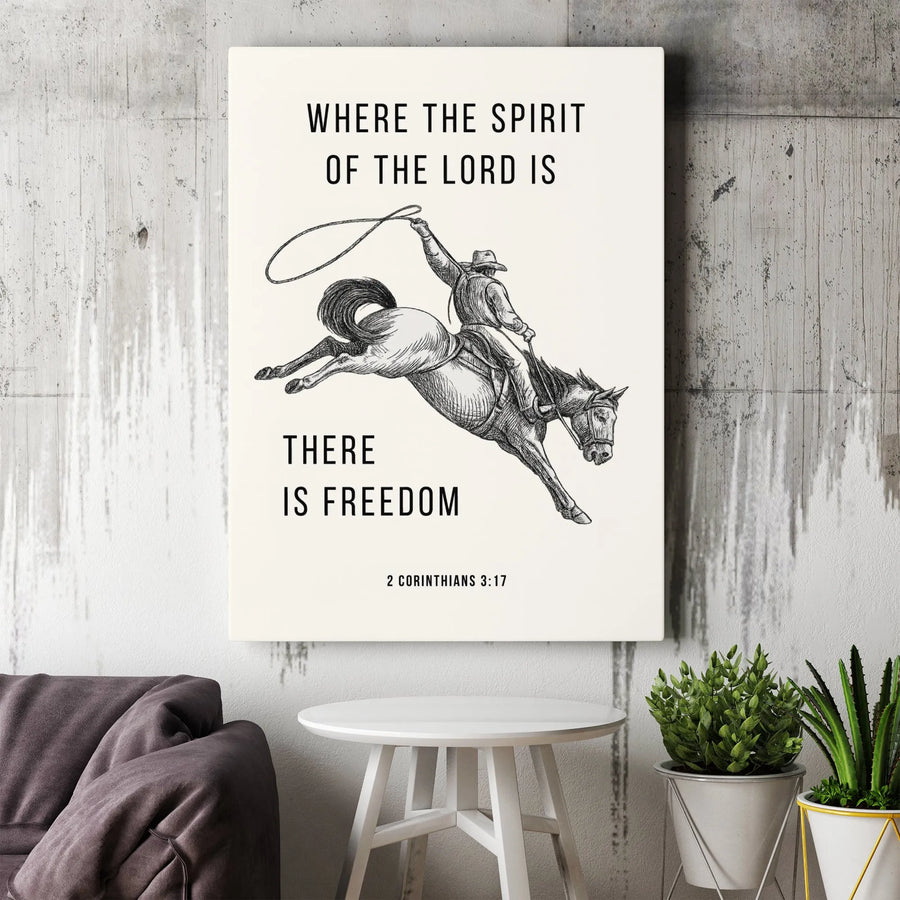 2 Corinthians 3:17 Wall Art | Cowboy Western Scripture Canvas | Premium Fade-Resistant Print | Religious Home Decor Gift