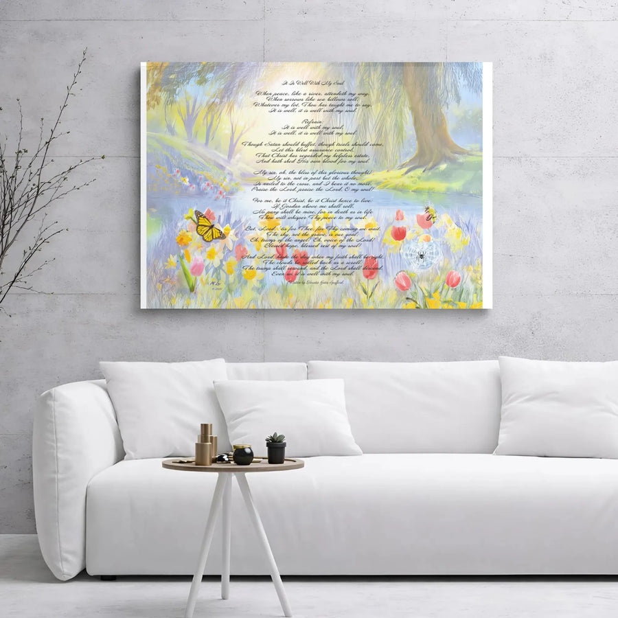 It Is Well With My Soul Wall Art | Christian Hymn Lyric Canvas Print | Premium 1.25 Inch Gallery Wrap | Religious Home Decor Gift for Believers