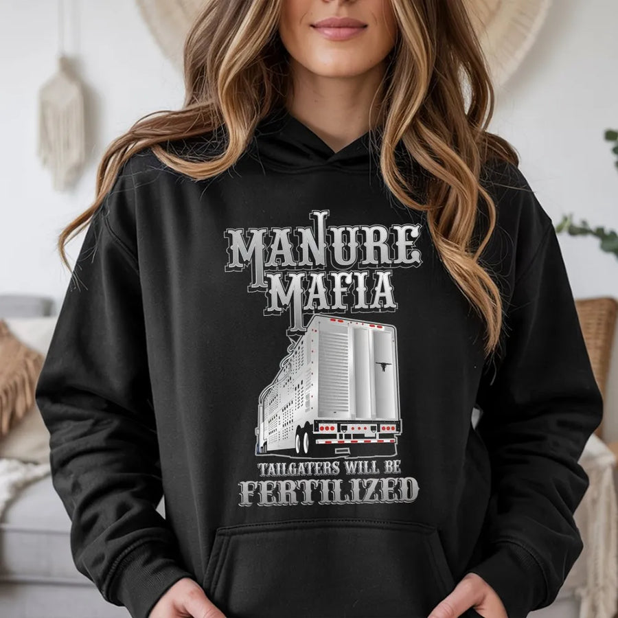 Manure Mafia Hoodie | Funny Trucker Gift for Cattle Hauler | Premium Cotton Blend | Gift for Semi Truck Driver and Livestock Farmer