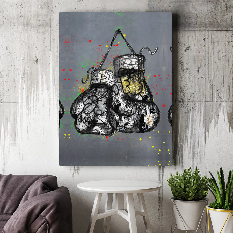 Boxing Gloves Canvas Wall Art | Urban Graffiti Street Art Print | Premium 1.25" Gallery Wrap | Gift for Boxer or Gym Decor Enthusiast