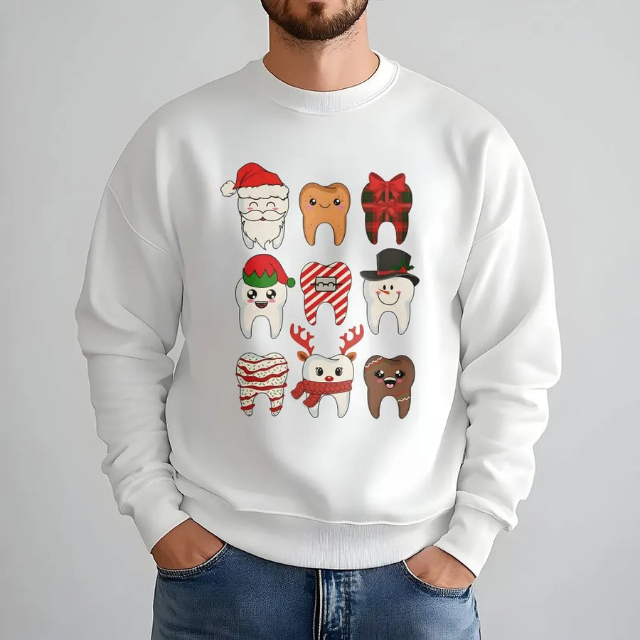 Christmas Teeth Sweatshirt | Funny Dentist Holiday Graphic | Premium Cotton Blend | Cute Dental Hygienist Gift for Men & Women