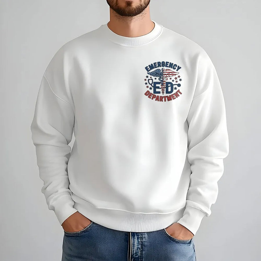 Emergency Department Sweatshirt | Patriotic American Flag Caduceus Graphic | Premium Cotton Tee | Gift for ER Doctor Nurse EMT