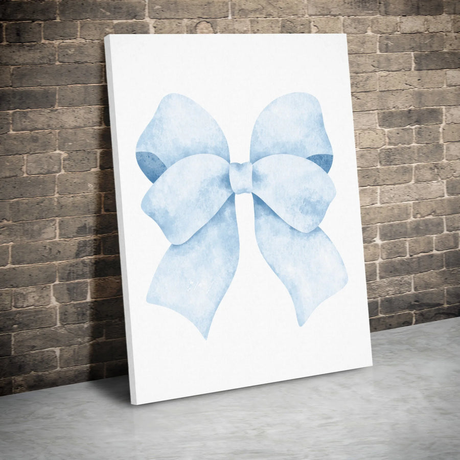 Light Blue Bow Canvas Wall Art | Watercolor Ribbon Aesthetic Decor | Premium Gallery-Wrapped Print | Minimalist Nursery and Bedroom Wall Decor