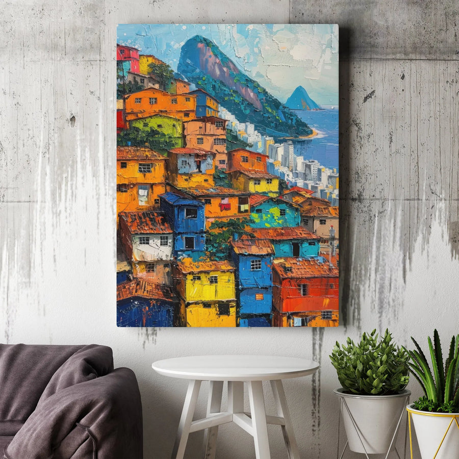 Colorful Favela Canvas Print | Vibrant Rio de Janeiro Painting Art | Premium Gallery Wrap Canvas | Modern Brazil Travel Decor Gift