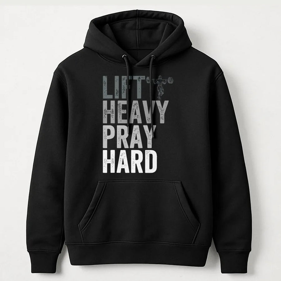 Lift Heavy Pray Hard Hoodie | Christian Faith Weightlifting Graphic | Premium Cotton | Gym Motivation Gift for Men & Bodybuilders