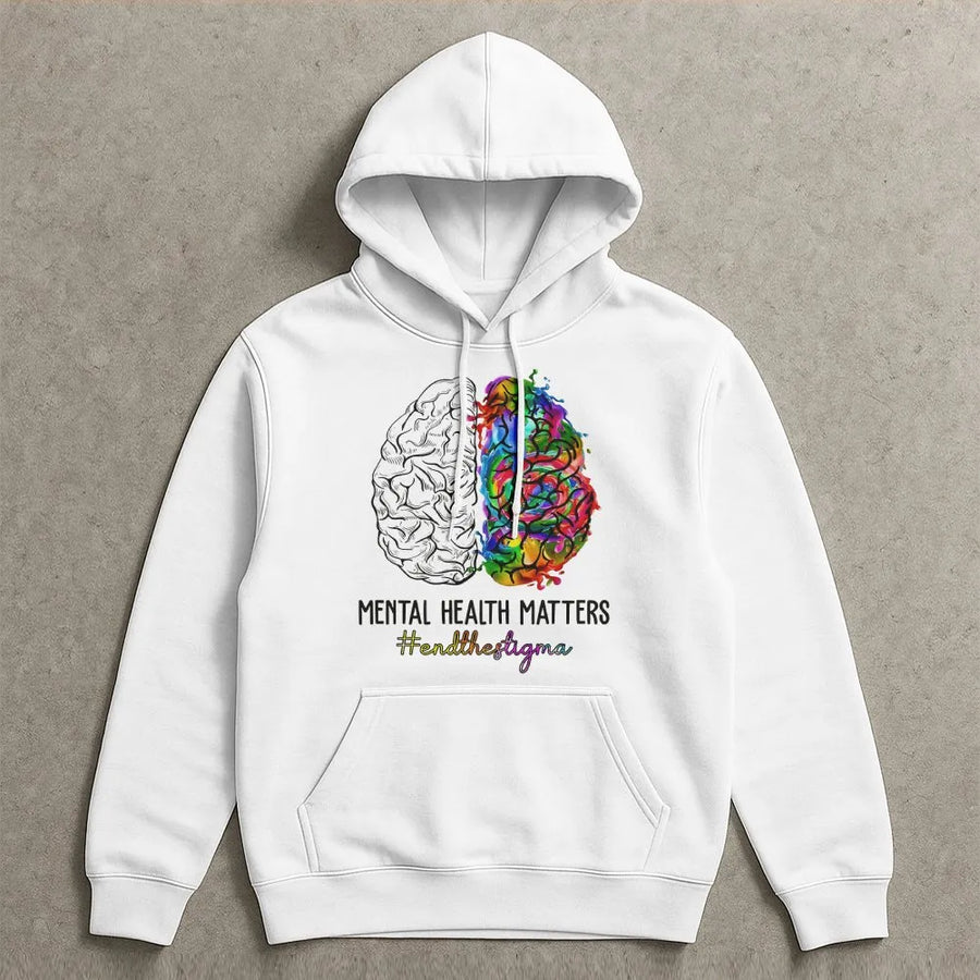 Mental Health Matters Hoodie | Colorful Brain Art Pullover | Premium Cotton Blend | Unisex Positive Awareness Gift for Advocates