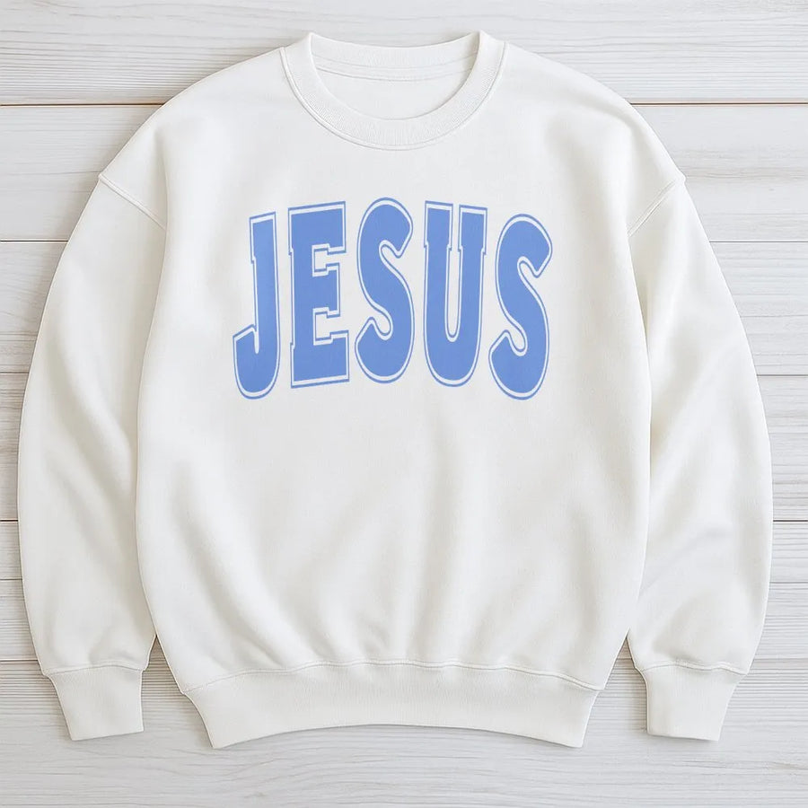 Jesus Varsity Sweatshirt | Aesthetic Christian Faith Apparel | Premium Cotton Blend | Unisex Religious Gift For Him And Her