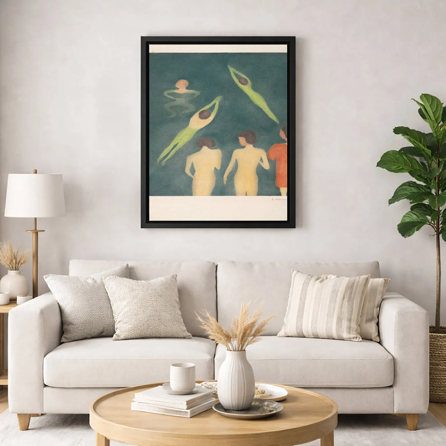 Bathers by E. Illum Canvas Art | Vintage Swimming Print | Premium Gallery Wrap Wall Decor | Mid-Century Modern Minimalist Home Office Gift