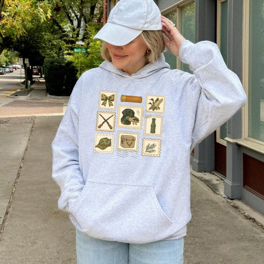 Duck Hunting Hoodie | Vintage Postage Stamp Graphic Design | Premium Cotton Blend | Gift for Duck Hunter & Outdoorsman