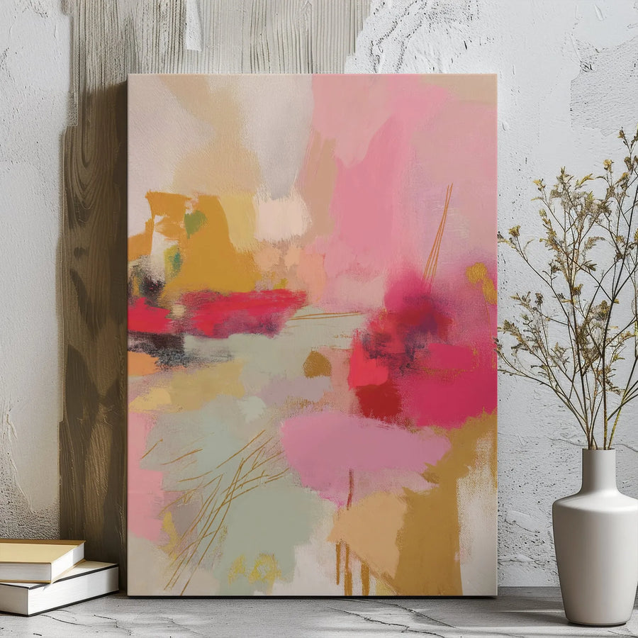 Abstract Pink And Gold Wall Art | Modern Brushstroke Canvas Print | Premium Gallery Wrap Decor | Contemporary Home Office Living Room Gift