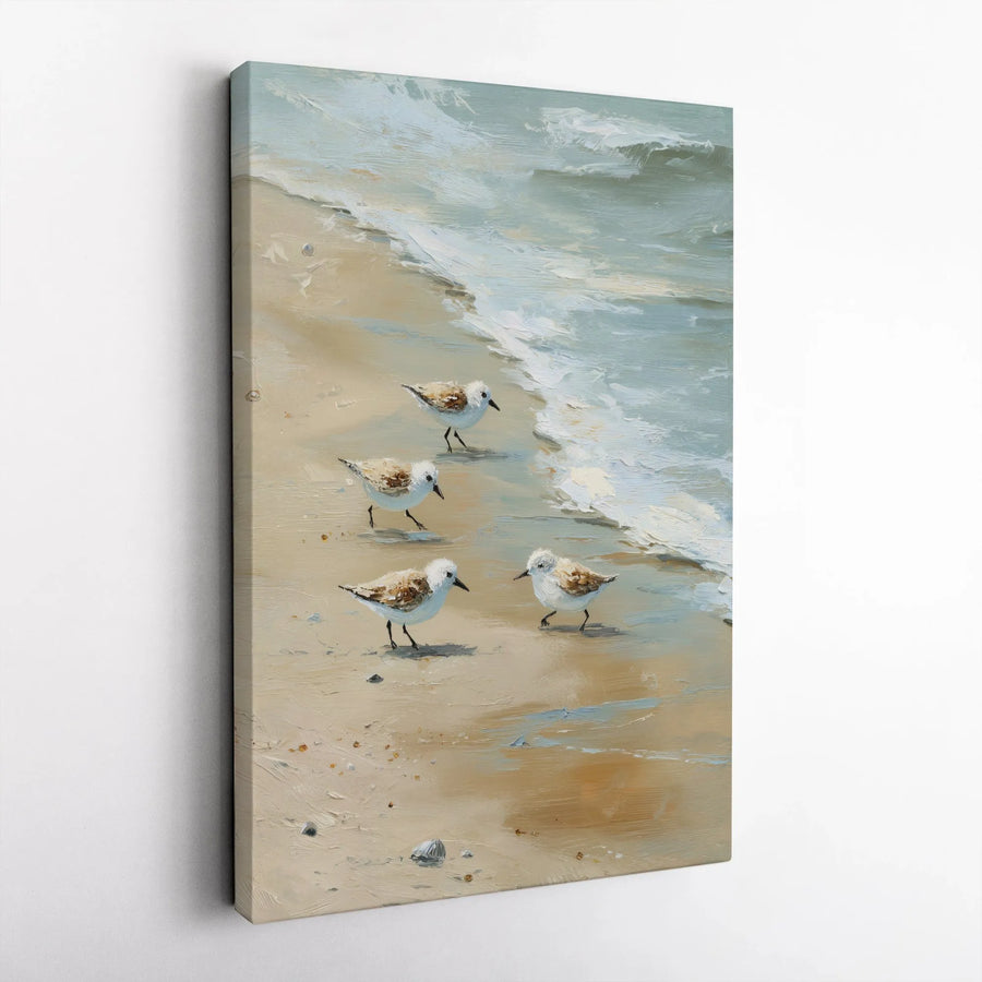 Coastal Sandpiper Canvas Print | Textured Seascape Painting Wall Art | Premium 1.25" Thick Gallery Wrap | Beach House Decor Gift