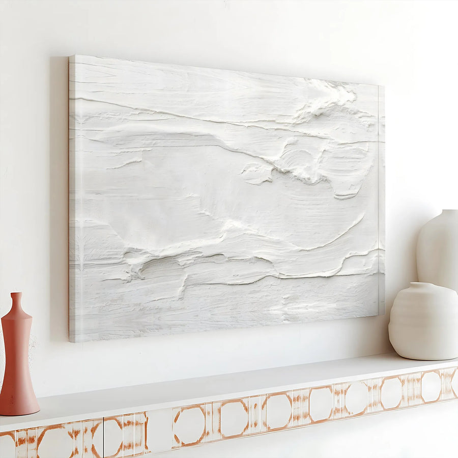 White Textured Wall Art Canvas Print | Minimalist Plaster Art Effect | Premium Gallery Wrapped Canvas | Modern Japandi Home Decor Gift