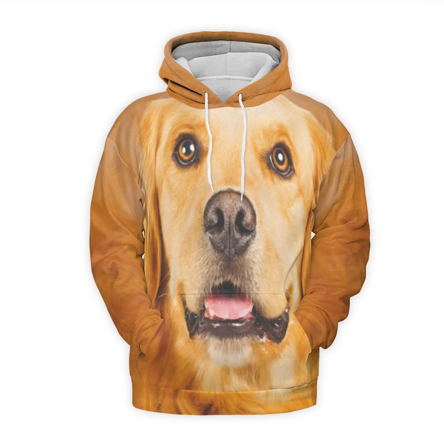 Golden Retriever 3D Hoodie | Realistic Dog Portrait All-Over Print | Premium Polyester Fleece Lining | Unisex Dog Lover Gift