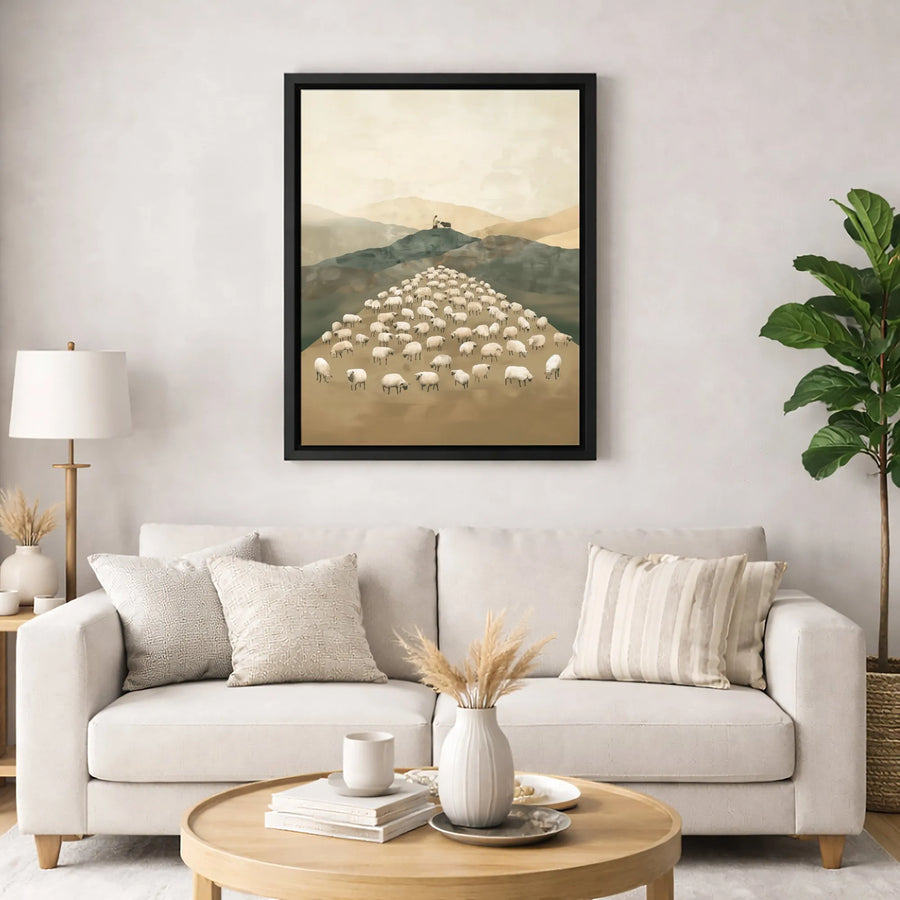 Good Shepherd Wall Art | Jesus and Flock of Sheep Canvas Print | Premium Religious Home Decor | Minimalist Christian Gift for Faith Homes