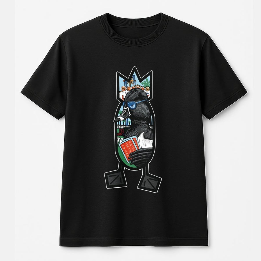 Bomber Duck Graphic T-Shirt | Vegas Neon Sign & Playing Cards Design | Premium 100% Cotton | Funny Gambling Lover Gift
