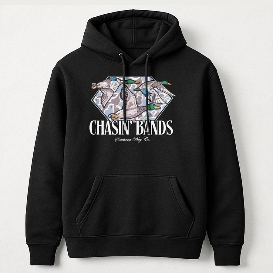 Duck Hunting Hoodie | Chasin' Bands Mallard Graphic | Cotton-Polyester Premium Blend | Gift For Waterfowl Hunters & Outdoorsmen
