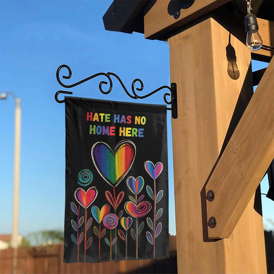 Hate Has No Home Here Garden Flag | Rainbow Heart Pride Yard Decor | Weather-Resistant Polyester | Equality Advocate Gift For Home And Patio