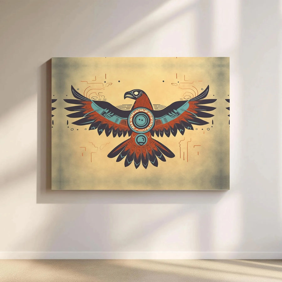 Tribal Eagle Wall Art Canvas | Southwestern Geometric Bird Design | Premium Gallery Wrap Print | Native American Inspired Home Decor Gift