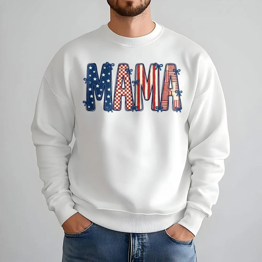 Patriotic Mama Sweatshirt | American Flag Lettering Design | Comfort Colors Cotton Tee | 4th of July Gift for Mom