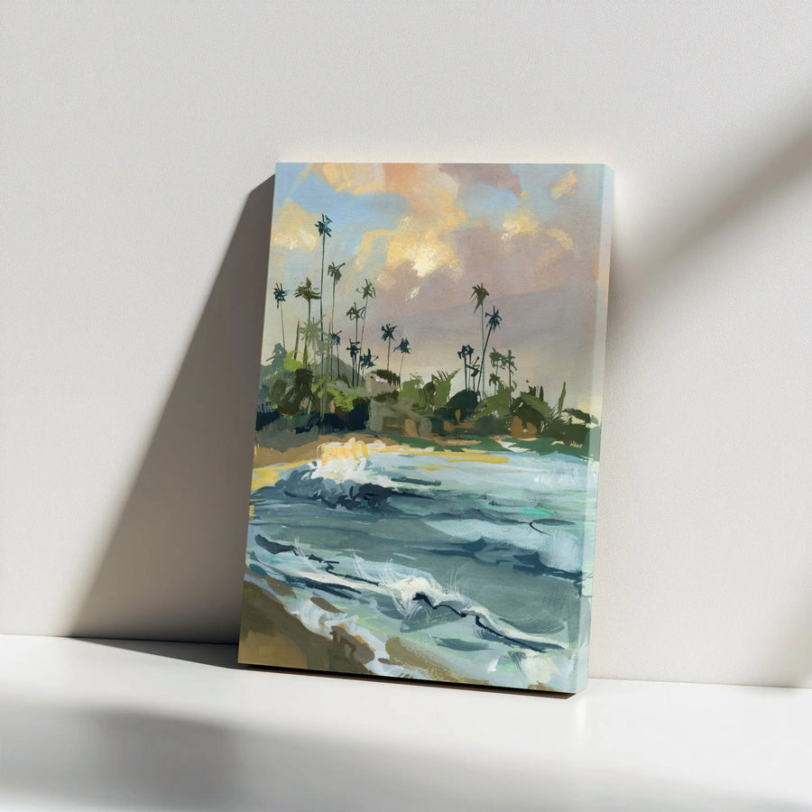 West Coast Landscape Vertical Canvas | Abstract Ocean Painting Wall Art | Premium 1.25" Thick Profile | Modern Coastal Home Decor Gift