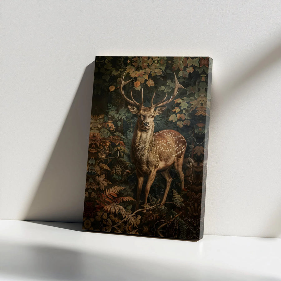 Vintage Deer Canvas Wall Art | Moody Forest Stag Painting | Premium Gallery Wrapped Print | Rustic Cabin Decor Hunter Gift