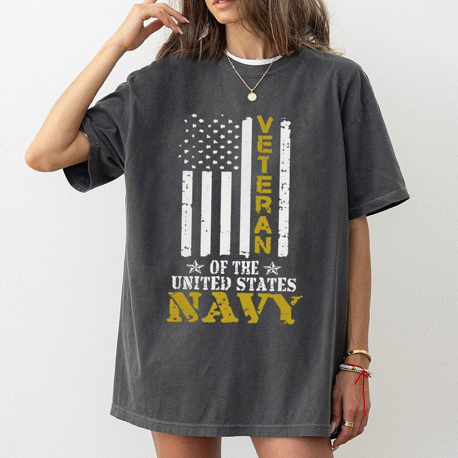 US Navy Veteran T-Shirt | Distressed American Flag Graphic | 100% Cotton Premium Apparel | Patriotic Military Retirement Gift for Men and Women