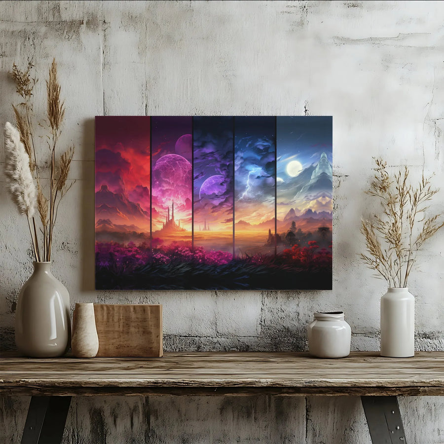 Fantasy Landscape Canvas Wall Art | Epic Celestial Sky Panorama | Premium Gallery Wrapped Canvas | Living Room Decor & Gamer Gift