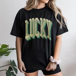 Lucky Graphic T-Shirt | Retro Distressed Typography | 100% Cotton Premium Tee | St Patricks Day Gift For Men And Women