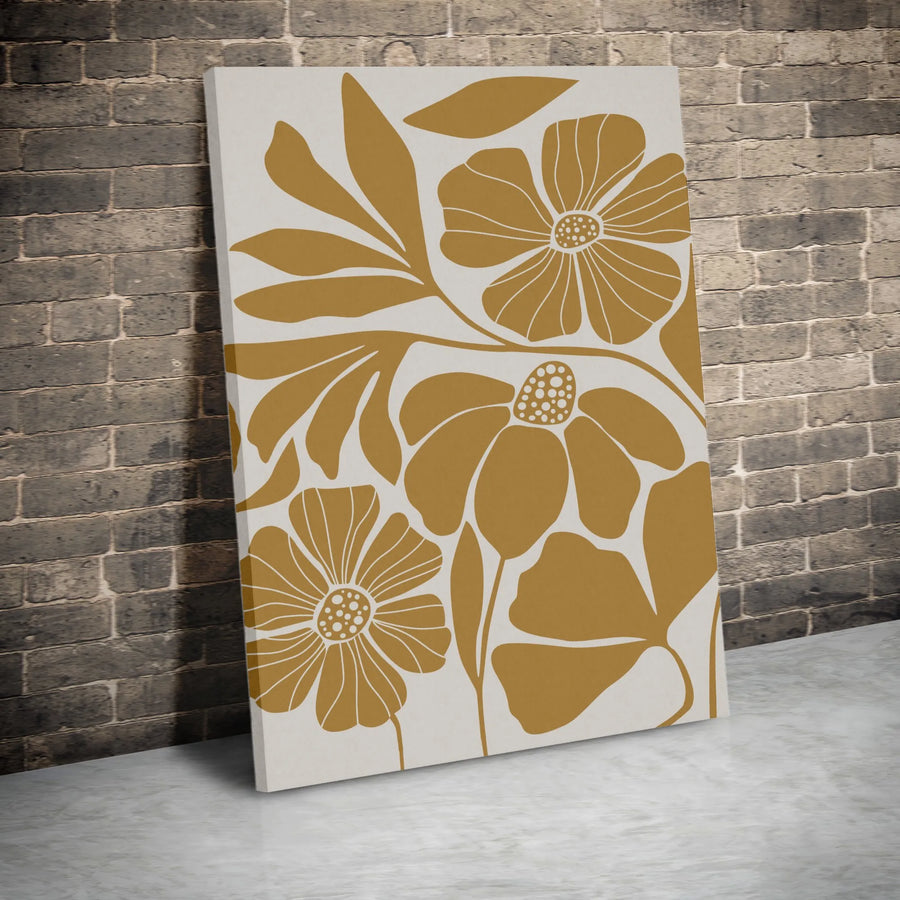 Minimalist Floral Canvas Print | Modern Ochre Botanical Art | Premium Gallery Wrapped Canvas | Modern Home Decor Gift