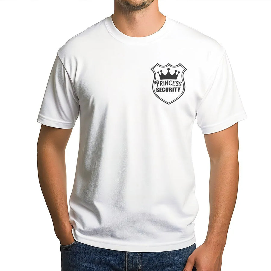 Princess Security T-Shirt | Funny Crown Shield Logo Crewneck | Soft Cotton Blend Pullover | Unique Gift for Girl Dad, Protective Father, Husband