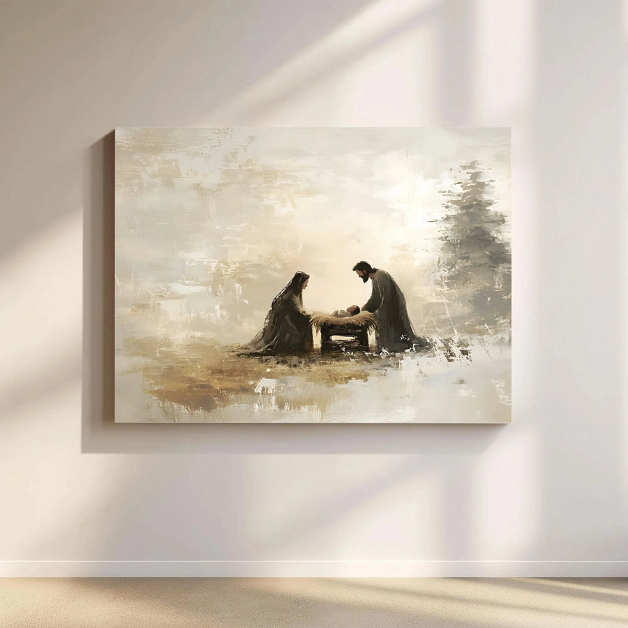 Nativity Scene Canvas Print | Abstract Christian Holy Family Wall Art | Premium Gallery Wrapped Decor | Religious Christmas Gift for Home