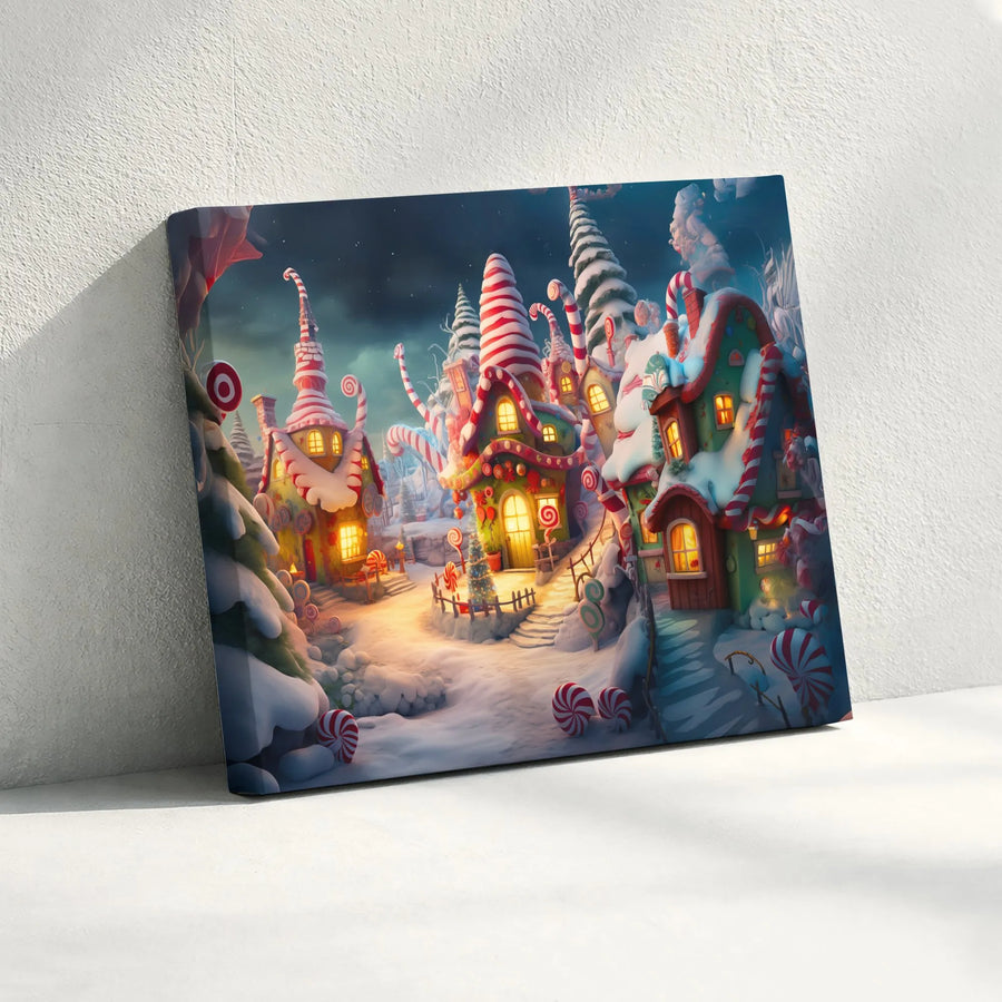 Whimsical Christmas Candy Village Canvas | Gingerbread House Holiday Decor | Premium Fade-Resistant Wall Art | Festive Home Gift Idea